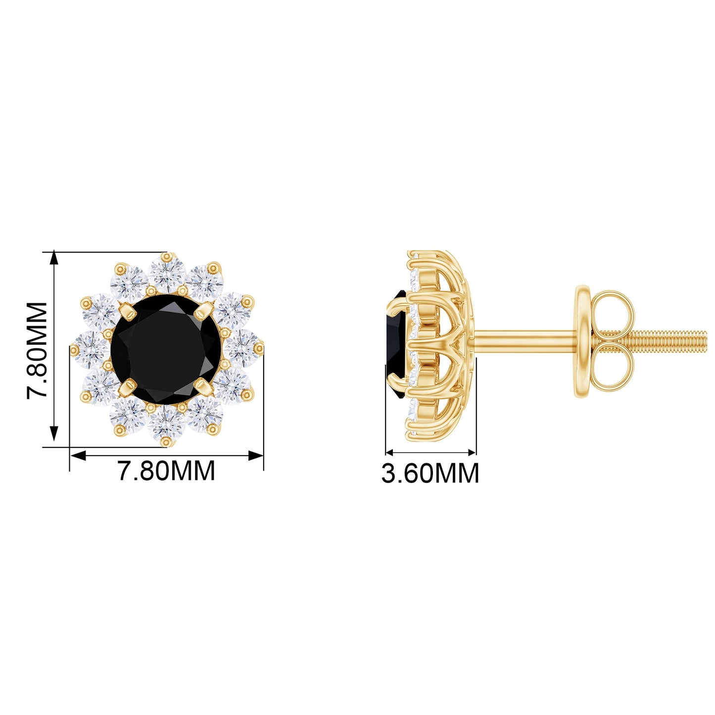 0.9 Carat Black Spinel and Diamond Classic Halo Stud Earrings
