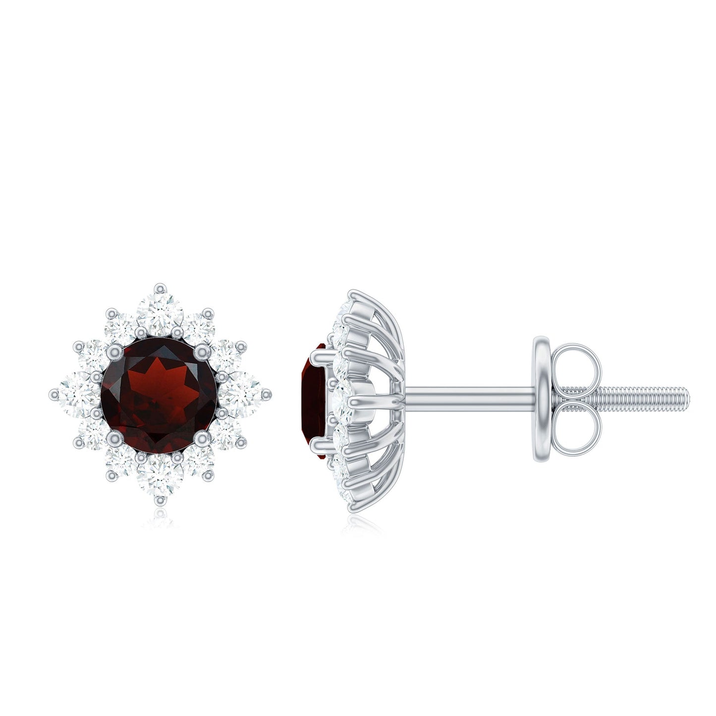 0.6 Carat Garnet Classic Stud Earrings with Diamond Halo