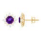Genuine Amethyst Stud Earrings with Diamond Halo