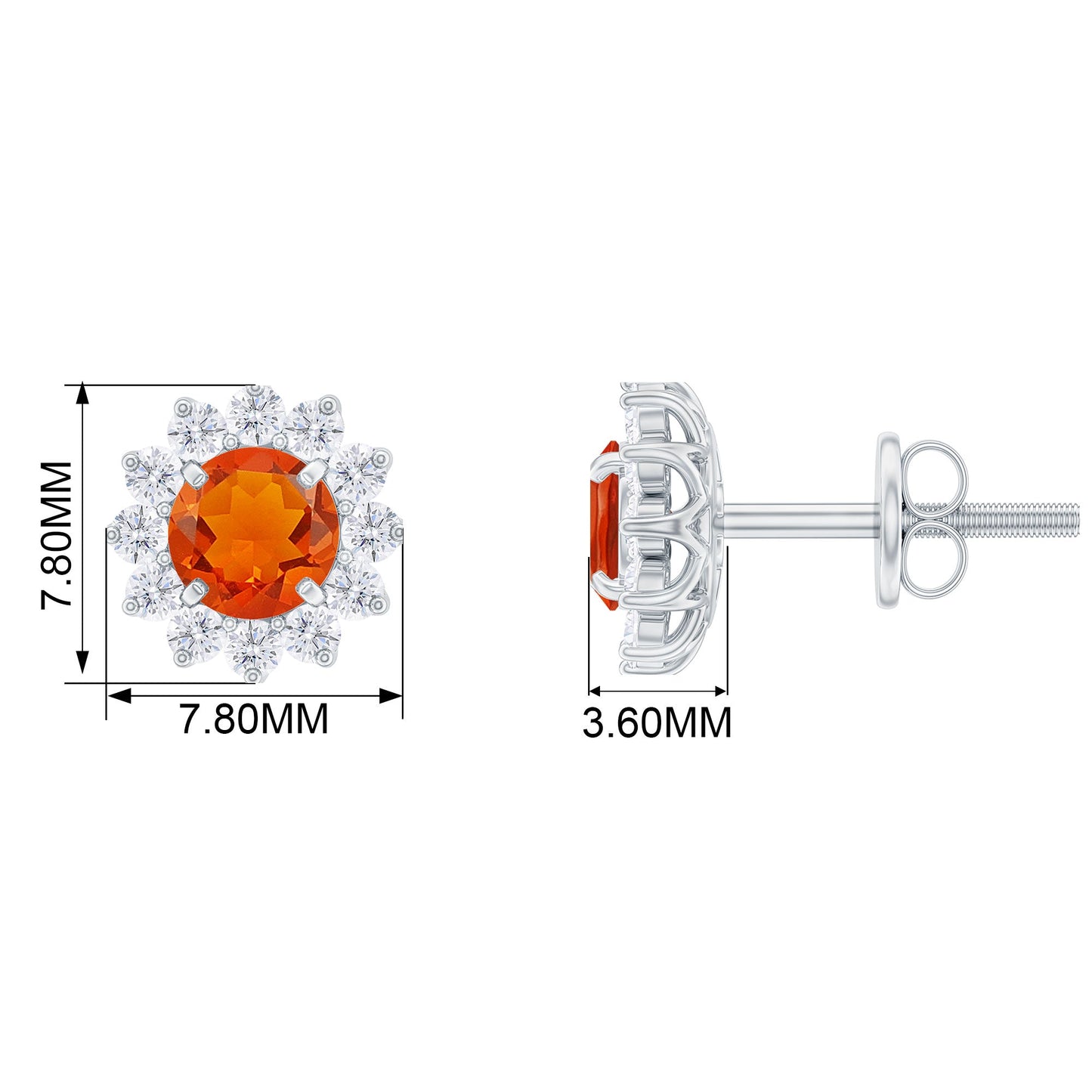 0.9 Carat Classic Fire Opal Stud Earrings with Diamond Halo