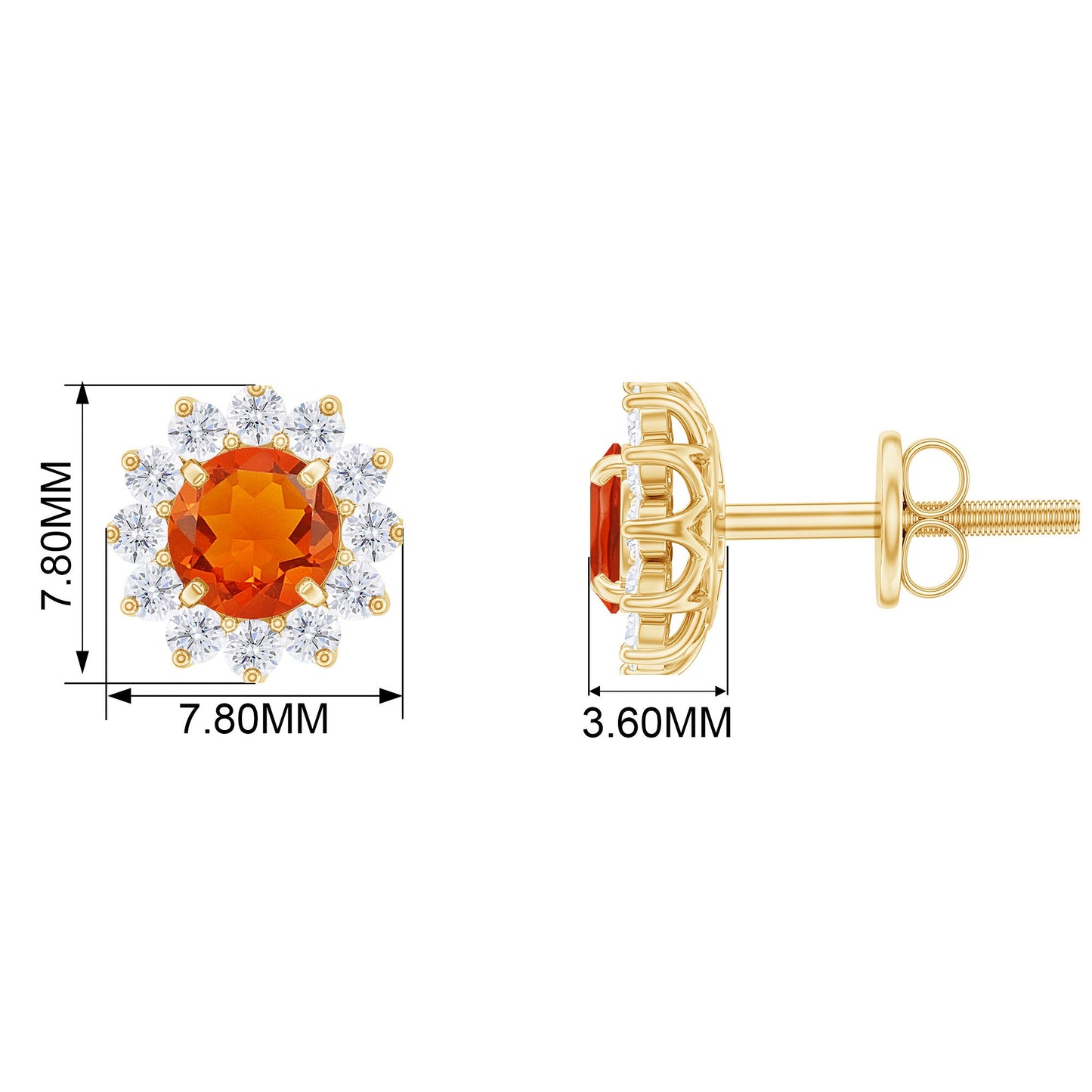 0.9 Carat Classic Fire Opal Stud Earrings with Diamond Halo