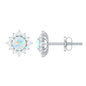 Classic Ethiopian Opal Stud Earrings with Diamond Halo