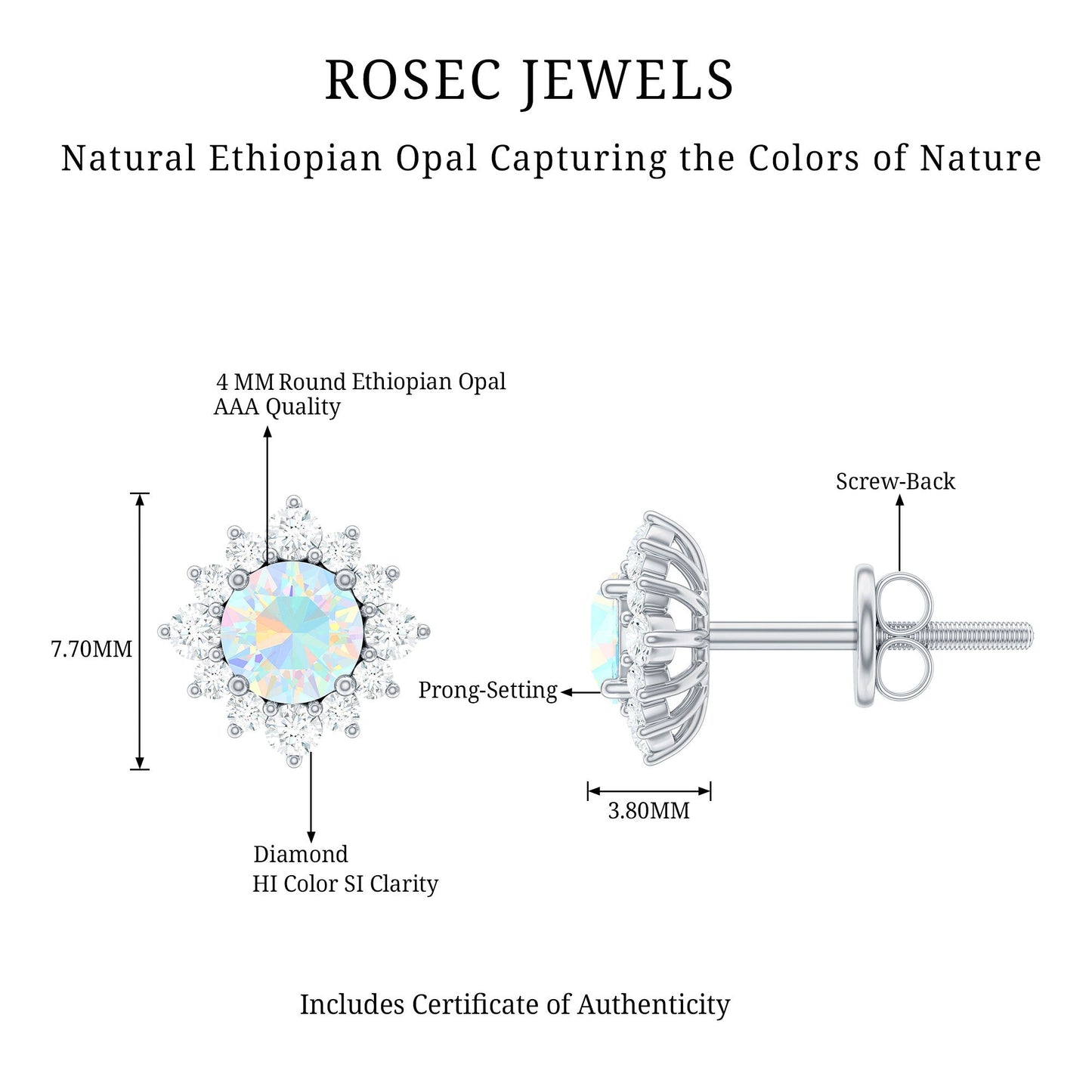 Classic Ethiopian Opal Stud Earrings with Diamond Halo