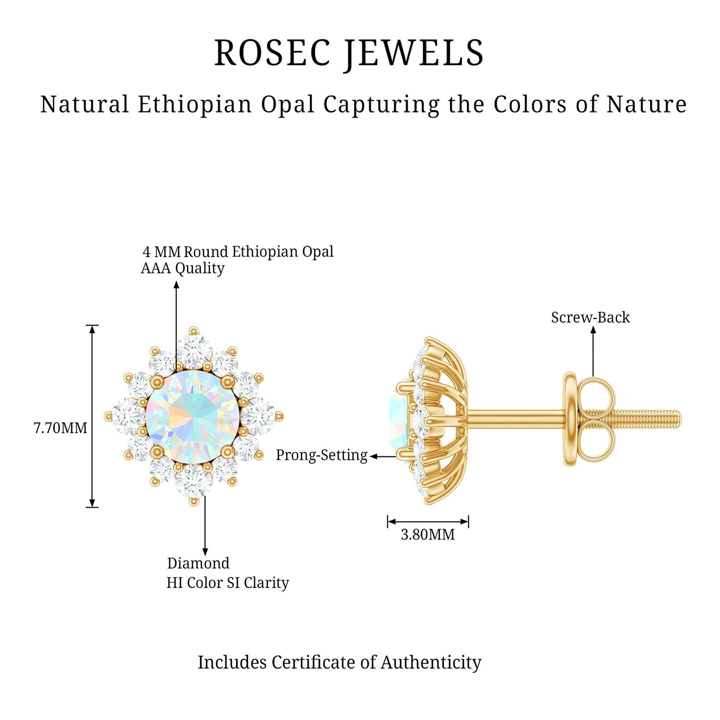 Classic Ethiopian Opal Stud Earrings with Diamond Halo