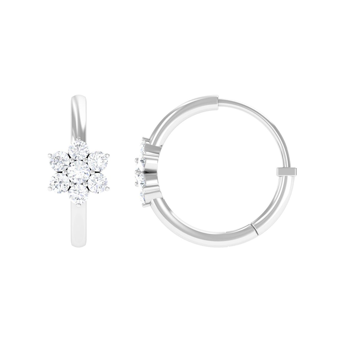Real Diamond Flower Hoop Earrings for Women