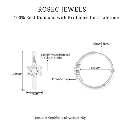 Real Diamond Flower Hoop Earrings for Women