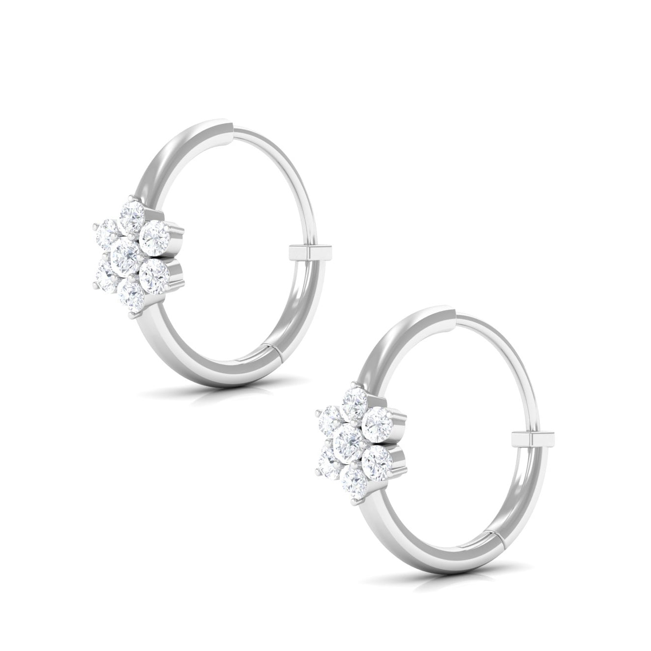 Real Diamond Flower Hoop Earrings for Women