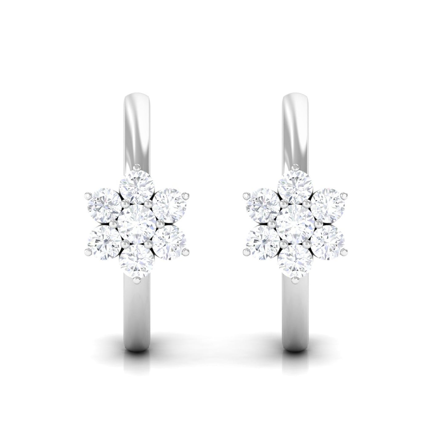 Real Diamond Flower Hoop Earrings for Women
