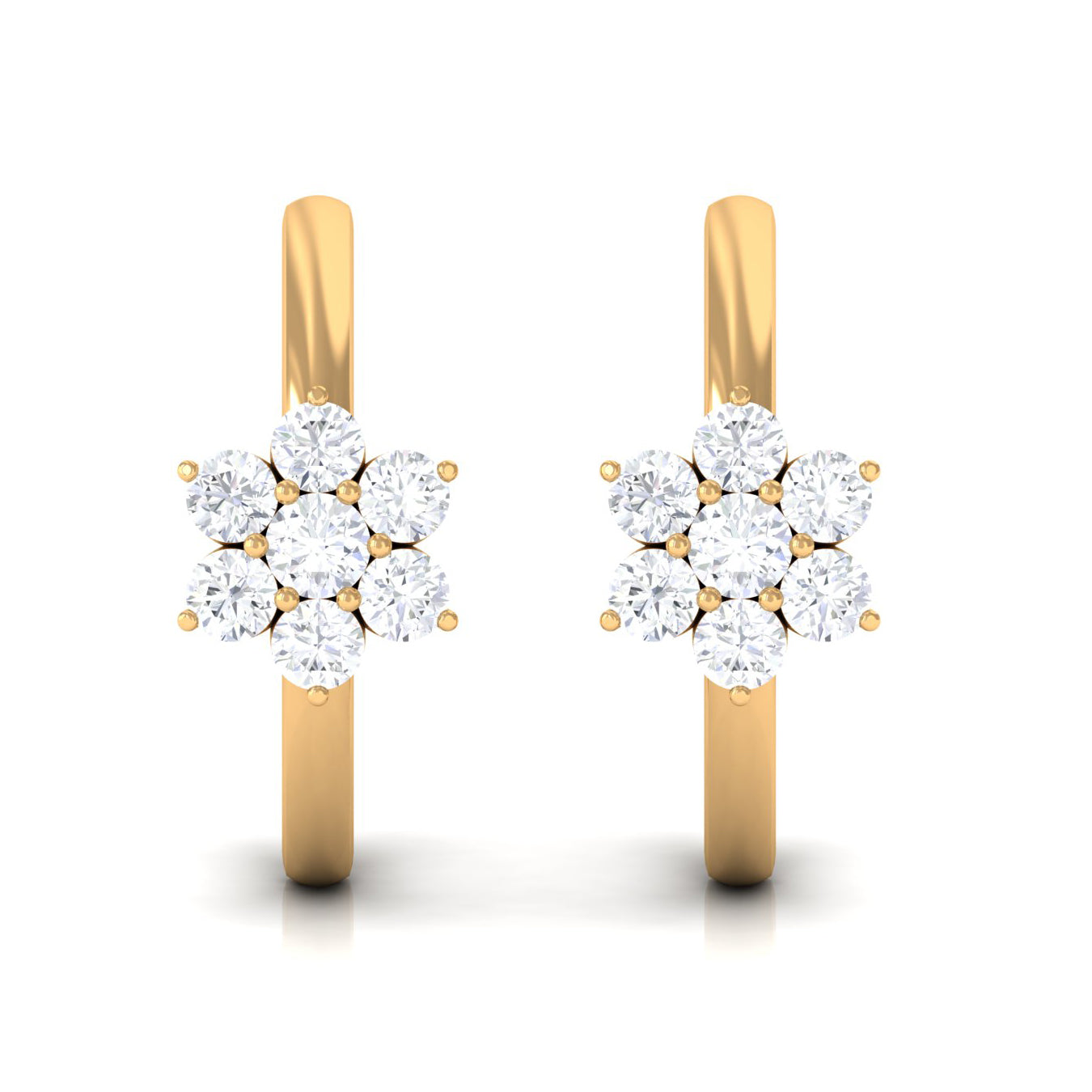 Real Diamond Flower Hoop Earrings for Women