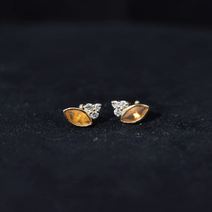 Marquise Cut Fire Opal Stud Earrings with Diamond Trio