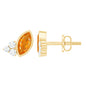 Marquise Cut Fire Opal Stud Earrings with Diamond Trio