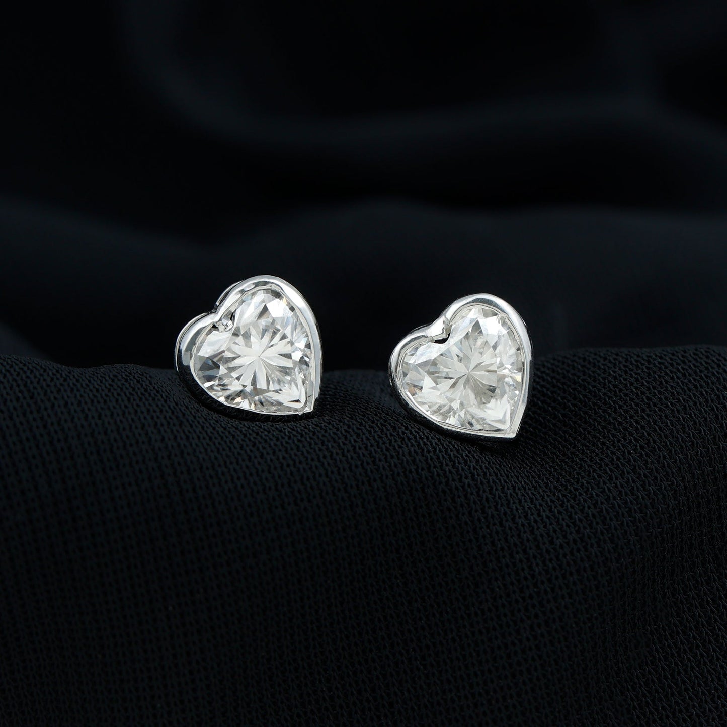 3 Carat Moissanite Heart Stud Earrings in Bezel Setting