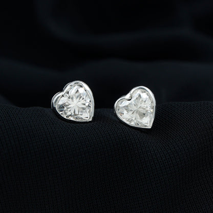 3 Carat Moissanite Heart Stud Earrings in Bezel Setting