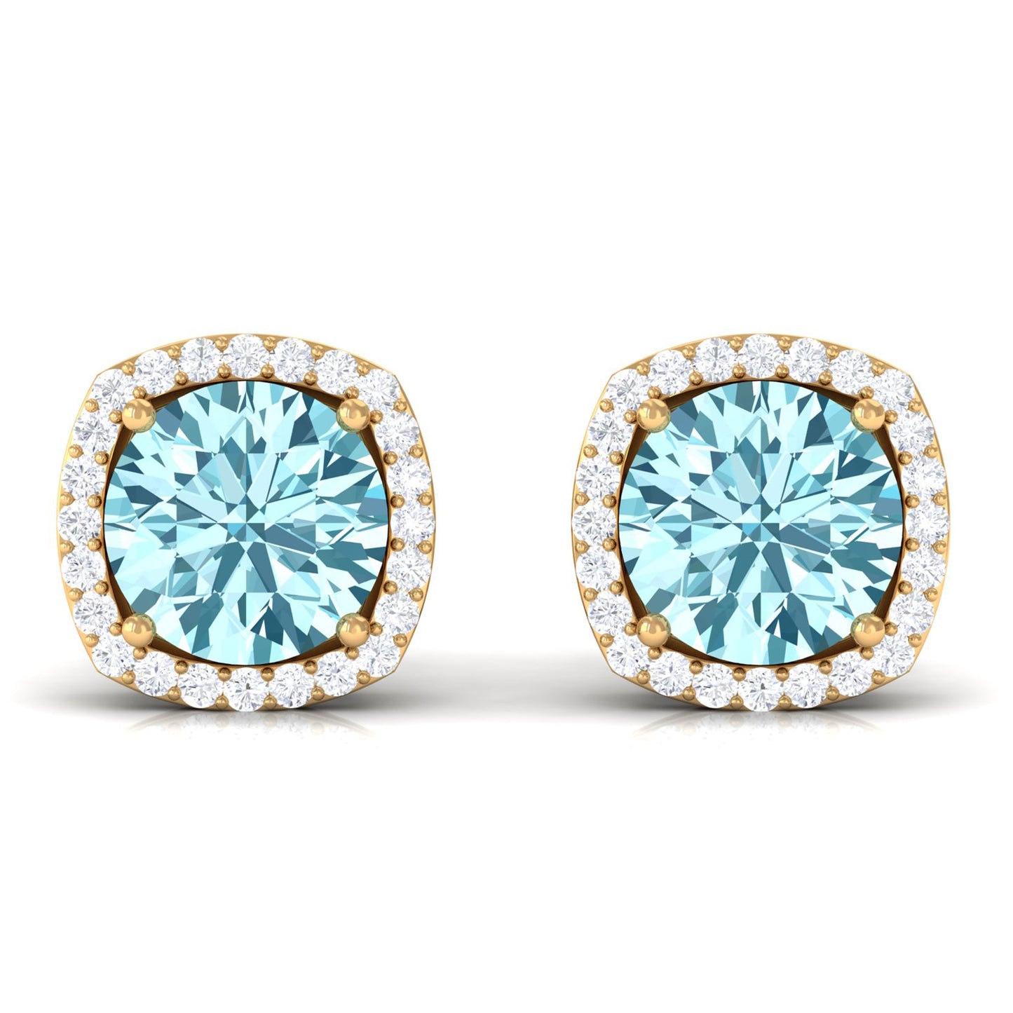 Natural Aquamarine Bridal Stud Earrings with Diamond Halo