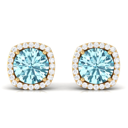 Natural Aquamarine Bridal Stud Earrings with Diamond Halo