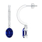 Oval Lab Created Blue Sapphire and Moissanite Hoop Drop Earrings