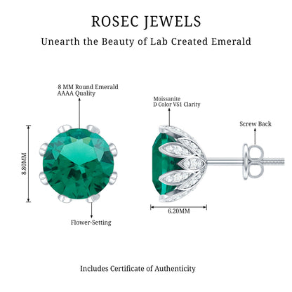 4.3 Carat Certified Lab Created Emerald Floral Stud Earrings