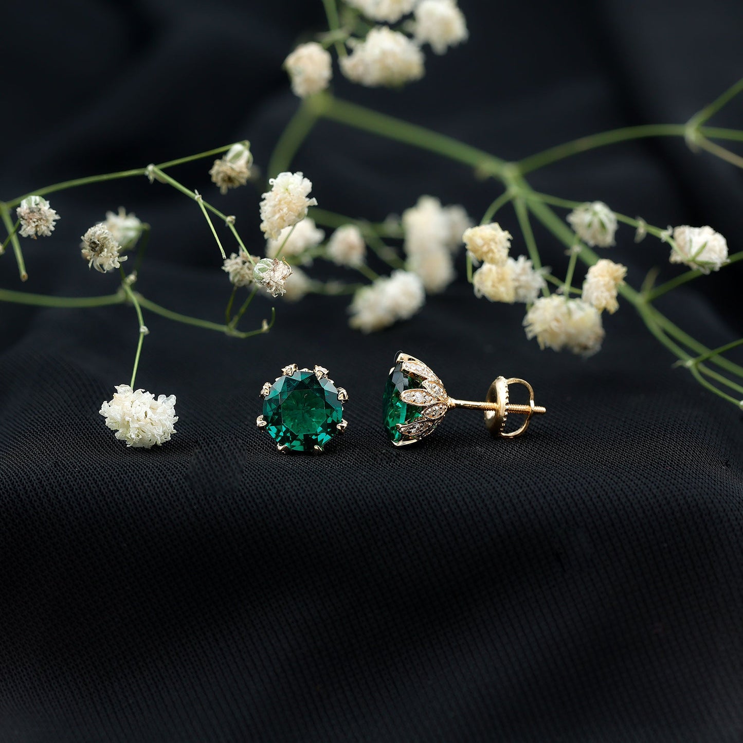 4.3 Carat Certified Lab Created Emerald Floral Stud Earrings