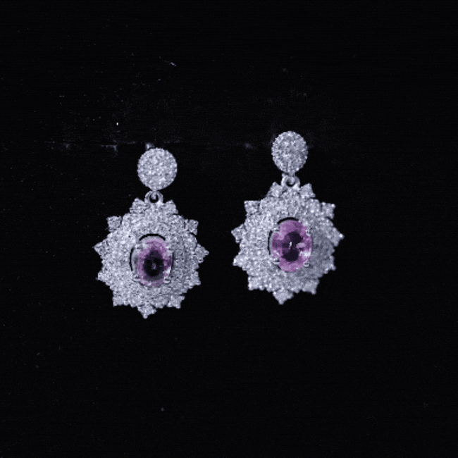 Genuine Pink Sapphire and Diamond Bridal Dangle Earrings