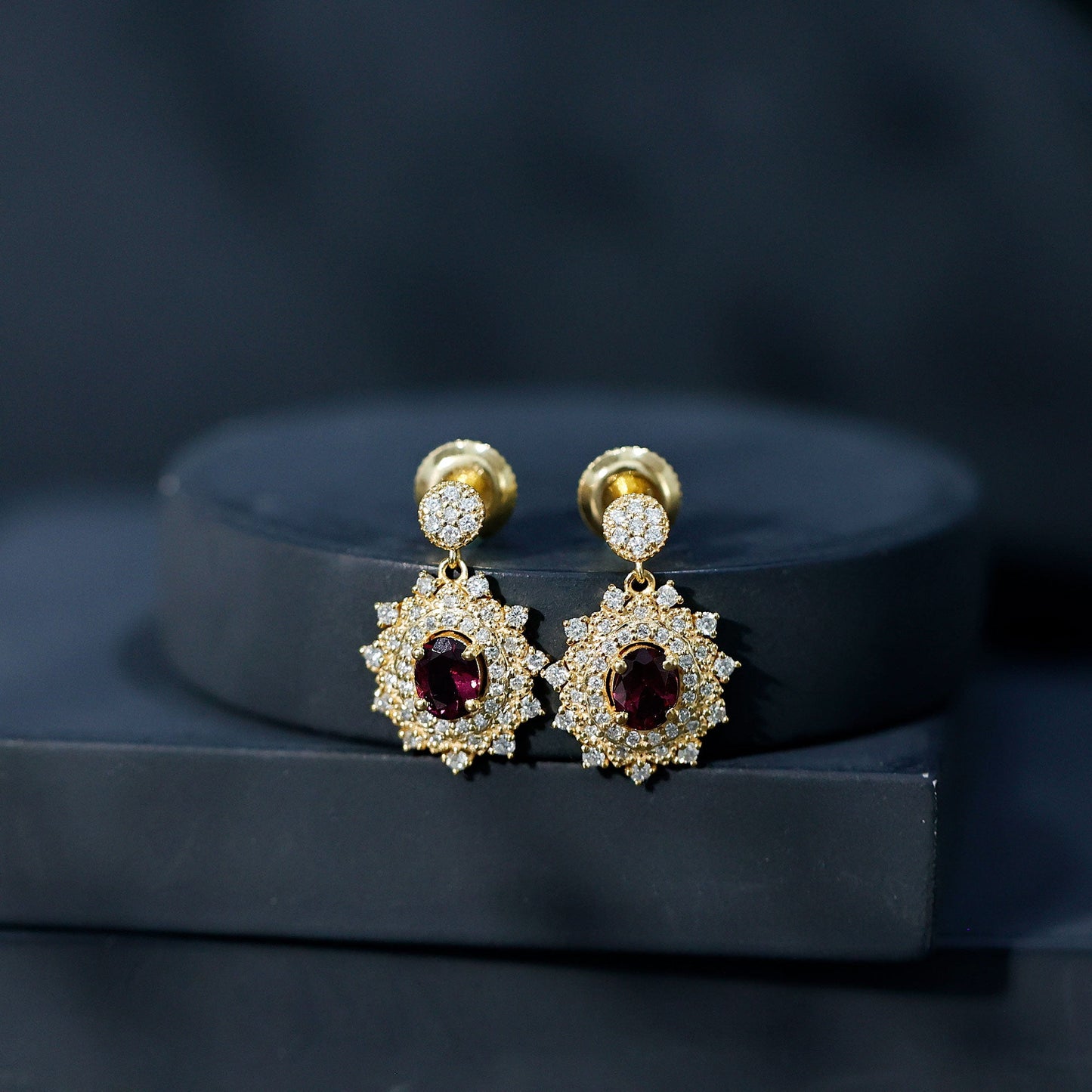 Real 0.8 Carat Rhodolite Drop Earrings with Lab Diamond for Women