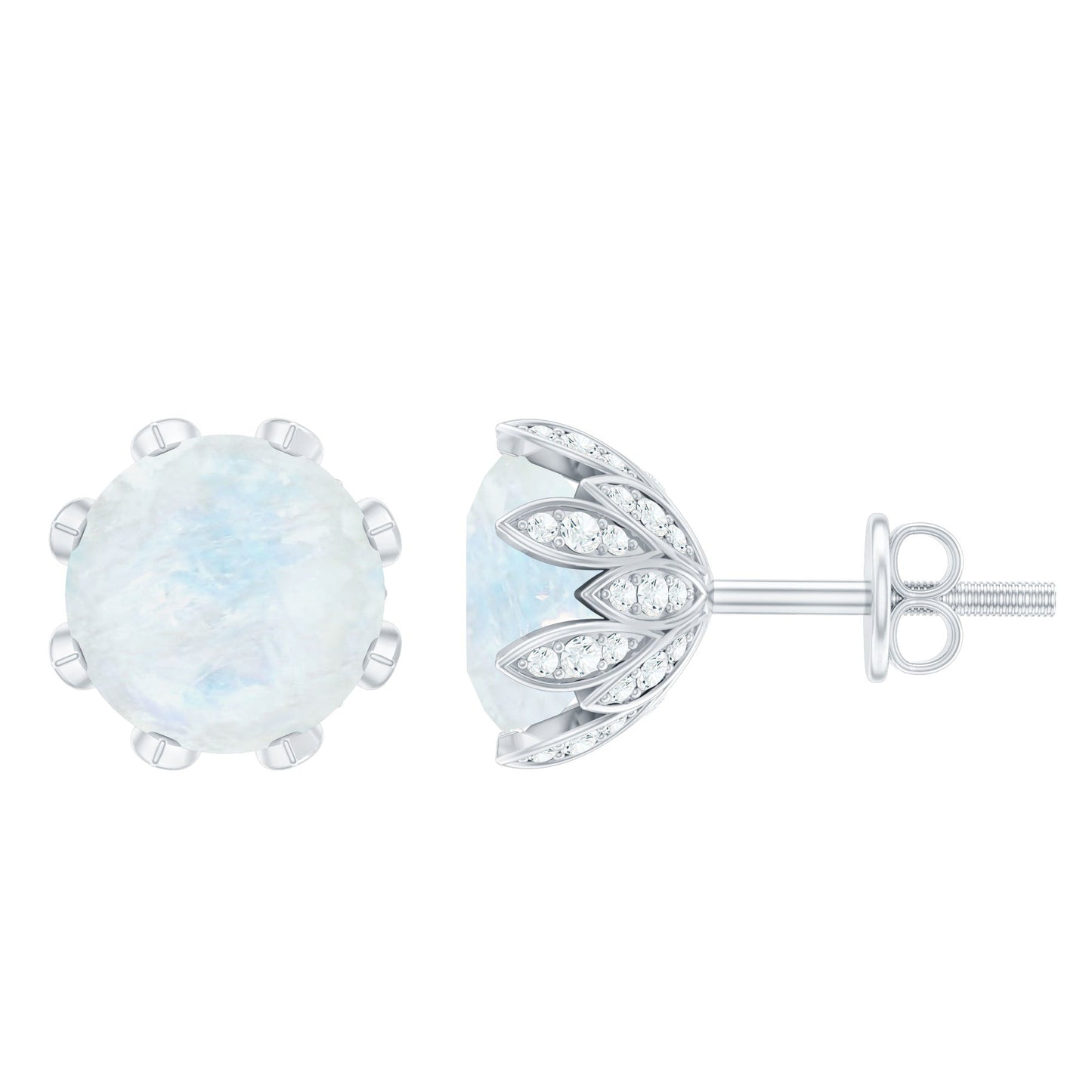 Natural 1.7 Carat Moonstone Stud Earrings with Diamond