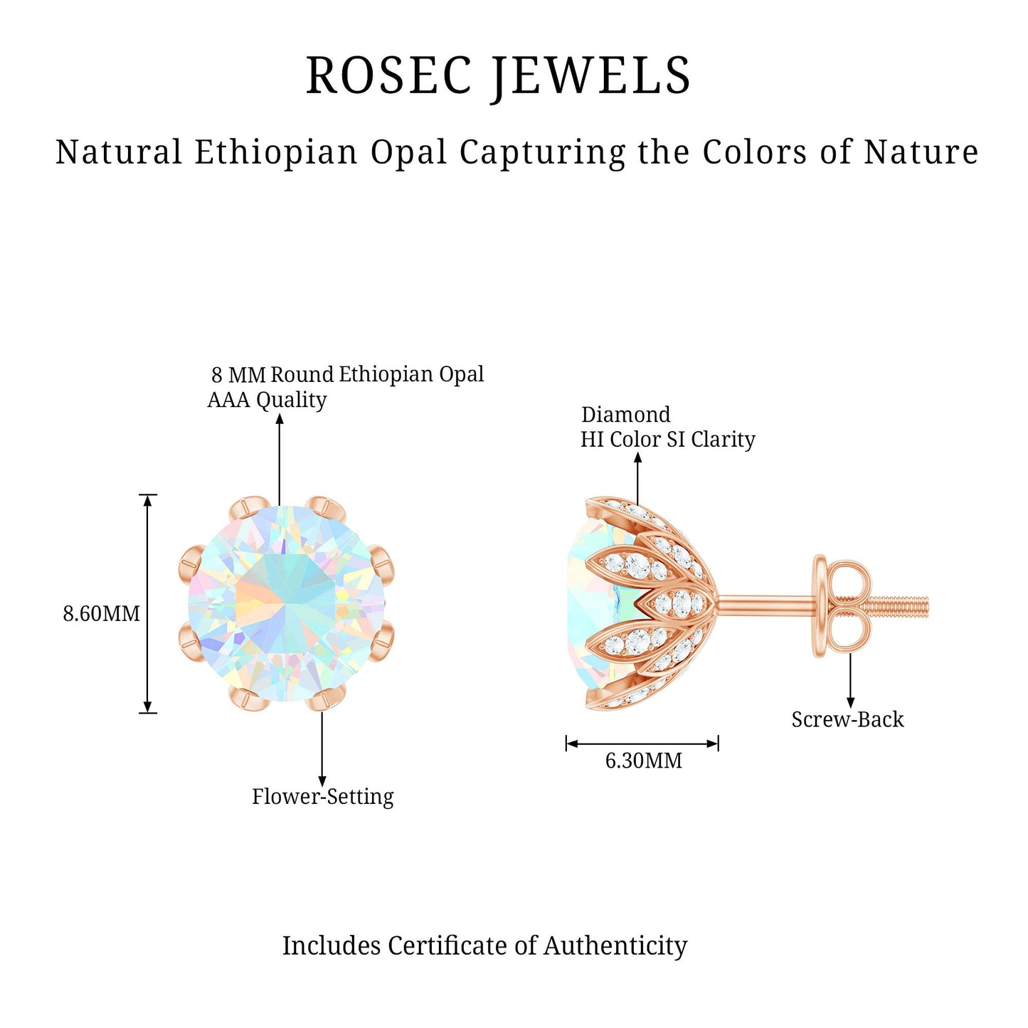 Certified Genuine Ethiopian Opal Flower Earrings with Diamond