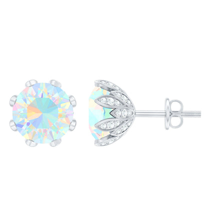 Certified Genuine Ethiopian Opal Flower Earrings with Diamond