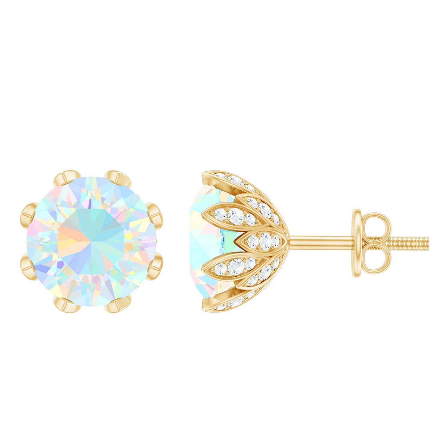 Certified Genuine Ethiopian Opal Flower Earrings with Diamond