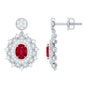 Vintage Lab Created Ruby Bridal Drop Earrings with Diamonds