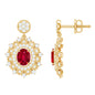 Vintage Lab Created Ruby Bridal Drop Earrings with Diamonds