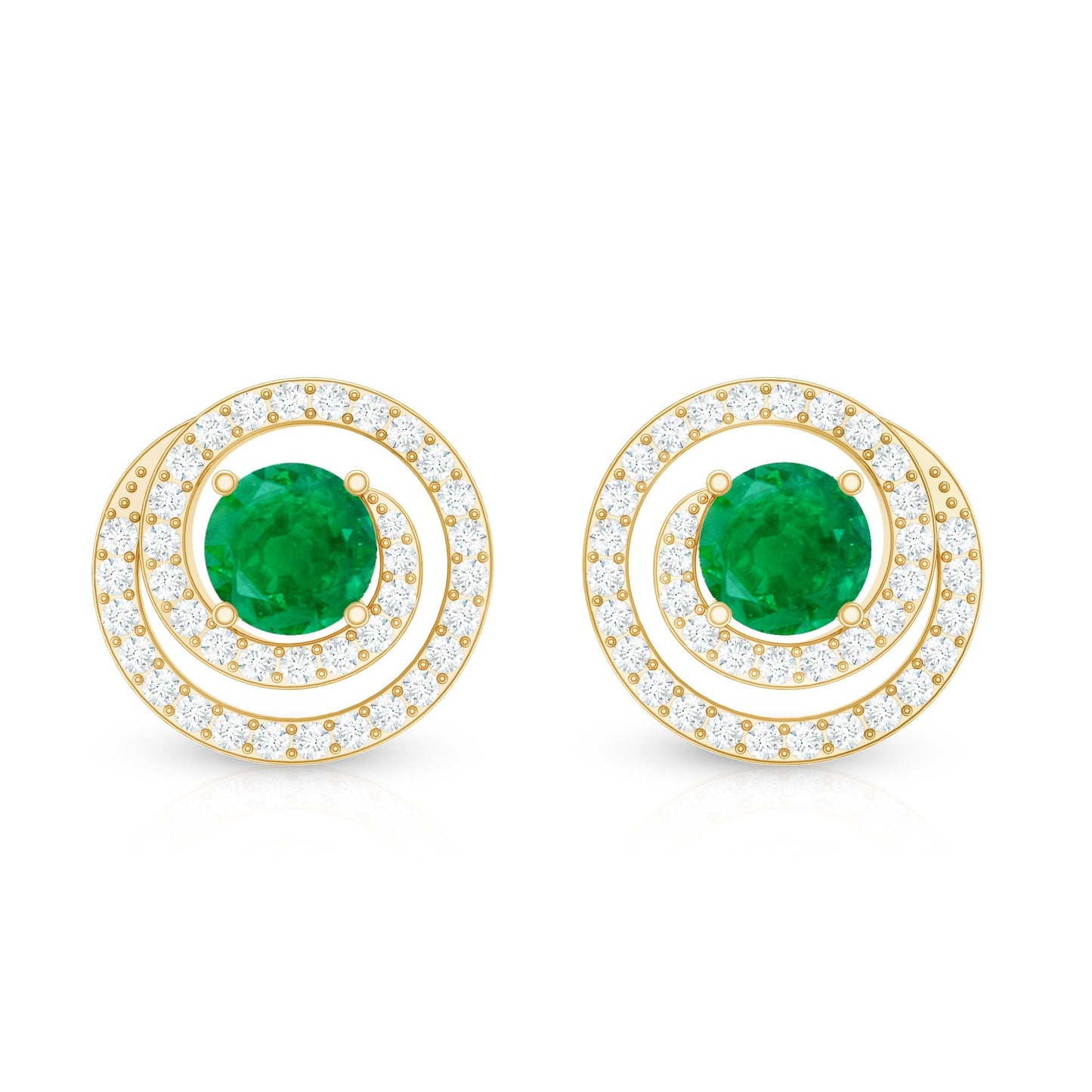 Natural Emerald Diamond Swirl Earrings with Screw Back
