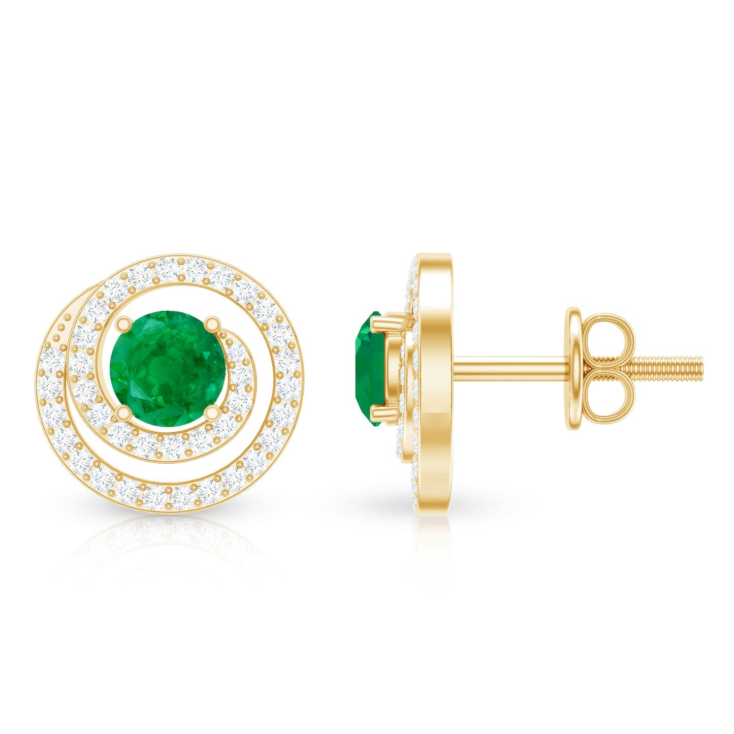 Natural Emerald Diamond Swirl Earrings with Screw Back