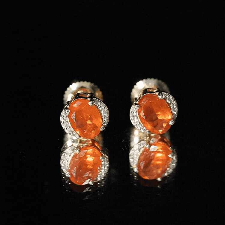 Orange Fire Opal Solitaire Stud Earrings with Diamond