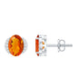 Orange Fire Opal Solitaire Stud Earrings with Diamond