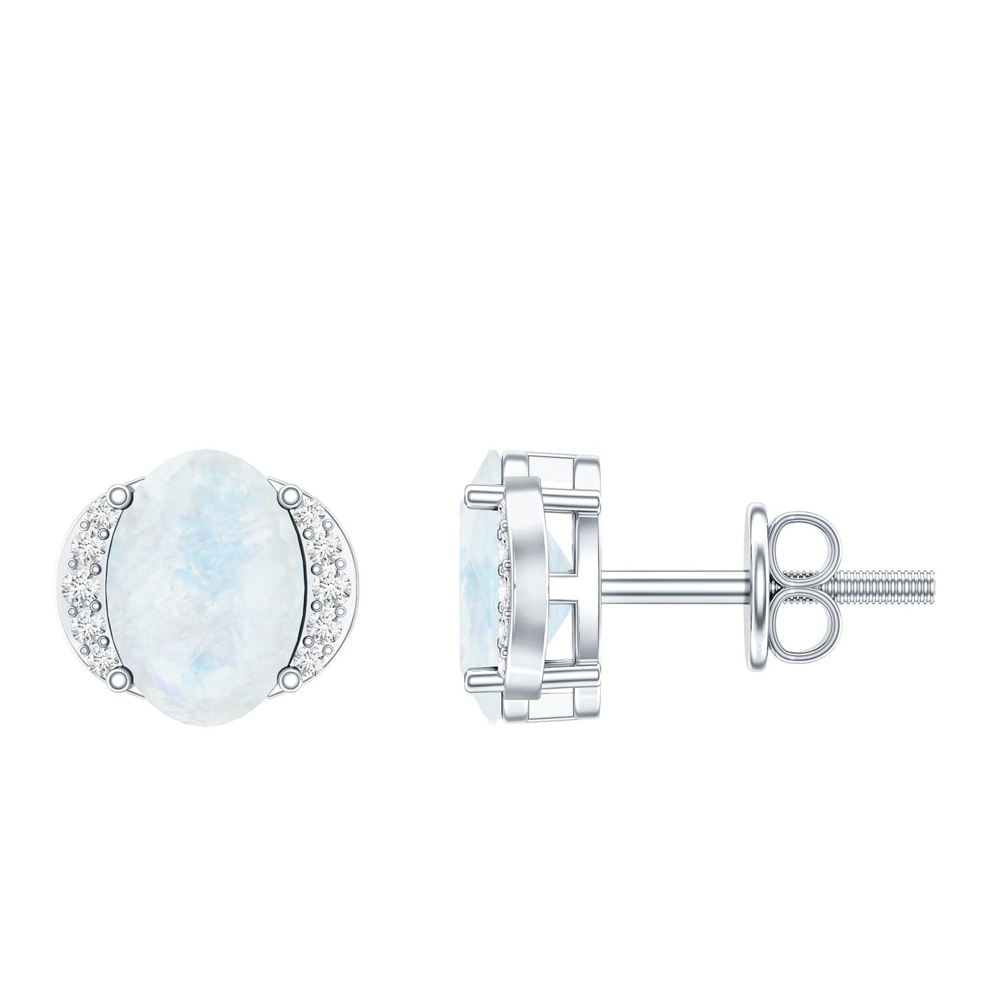 1.2 Carat Oval Moonstone Solitaire Stud Earrings with Diamond