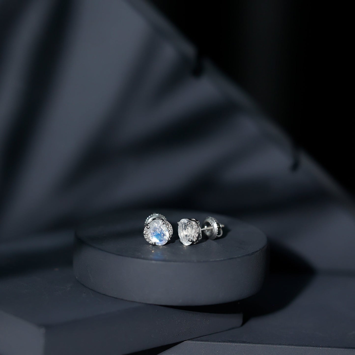 1.2 Carat Oval Moonstone Solitaire Stud Earrings with Diamond