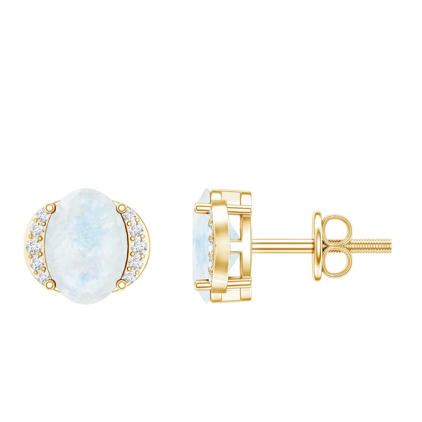 1.2 Carat Oval Moonstone Solitaire Stud Earrings with Diamond