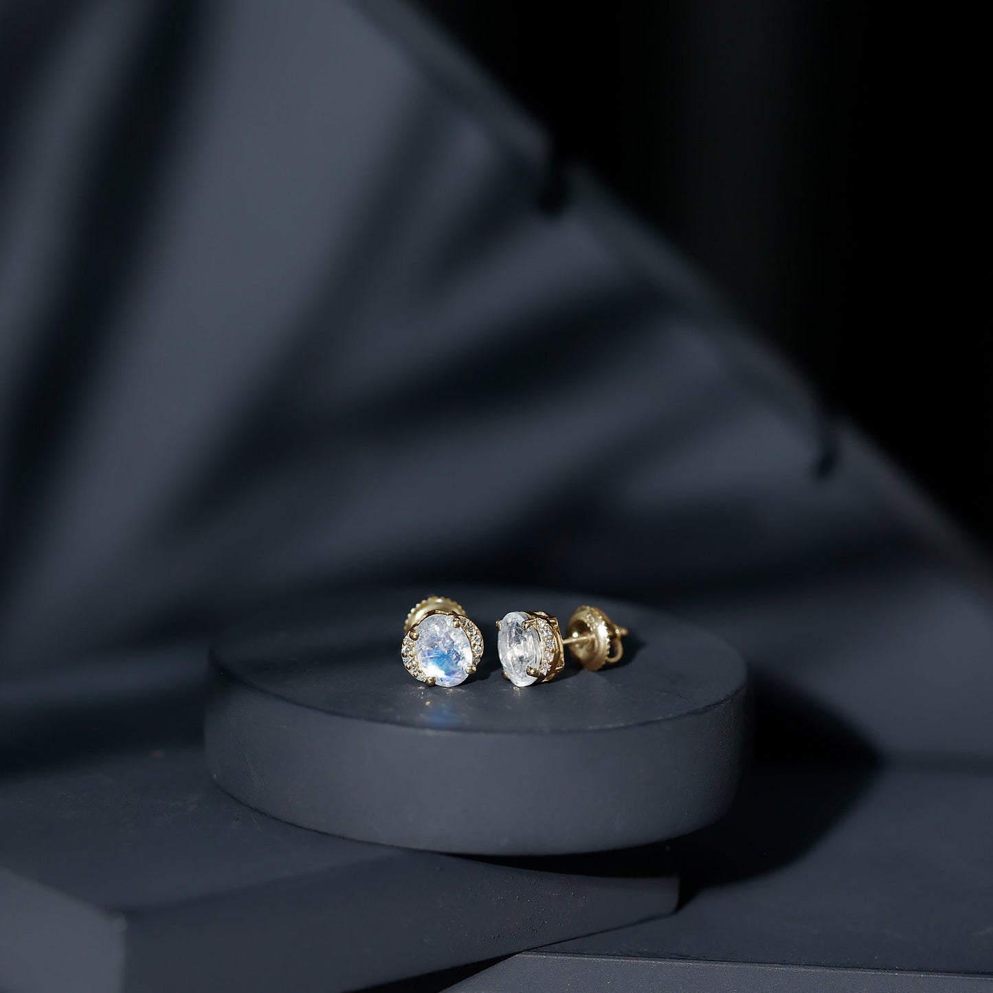 1.2 Carat Oval Moonstone Solitaire Stud Earrings with Diamond