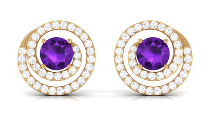 Natural Amethyst Diamond Swirl Earrings with Screw Back