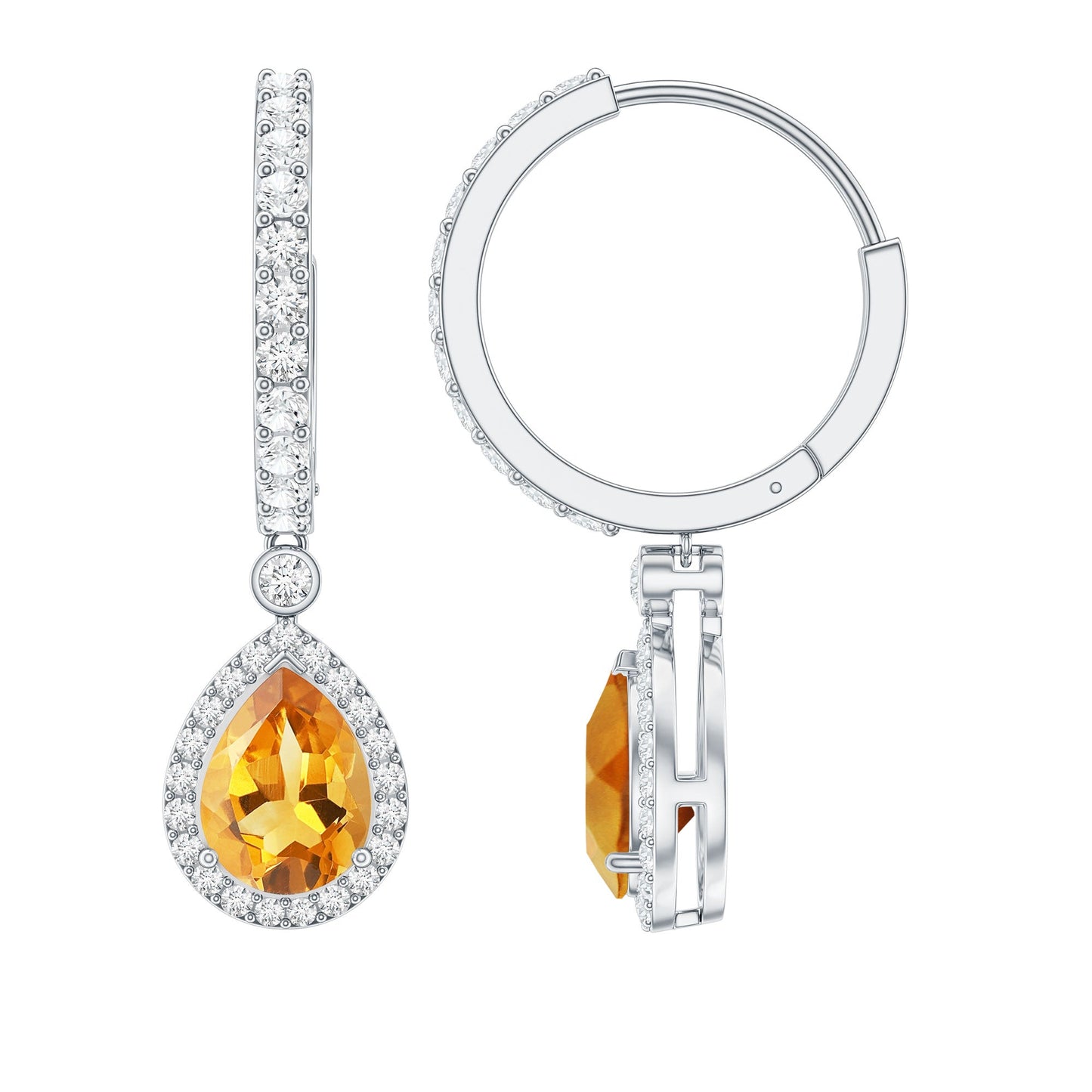 Natural Citrine Teardrop Earrings with Hinged Hoop