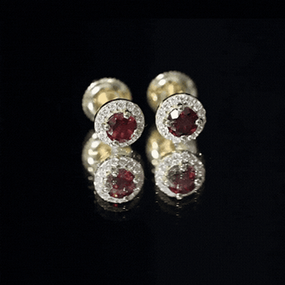 Genuine Garnet Stud Earrings with Lab Grown Diamond Halo