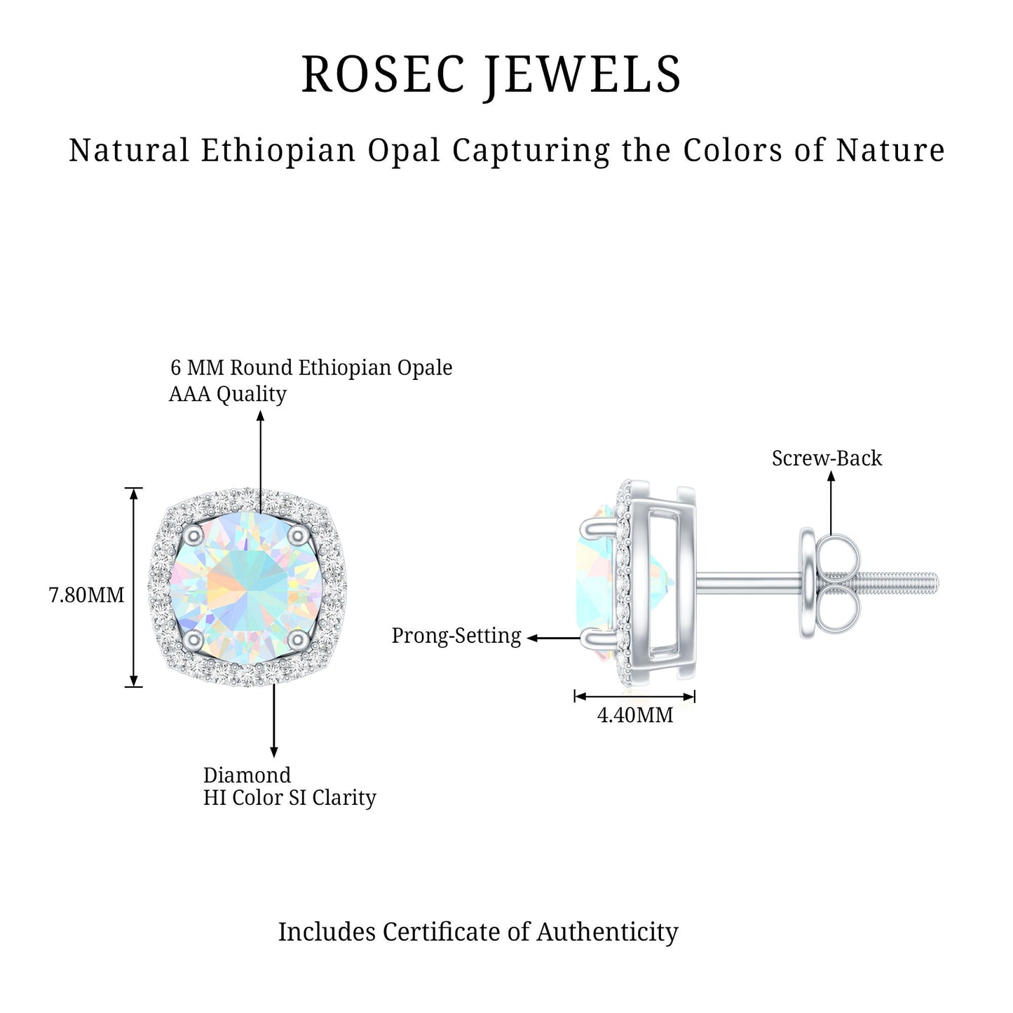 Real 1.6 Carat Ethiopian Opal and Diamond Halo Stud Earrings
