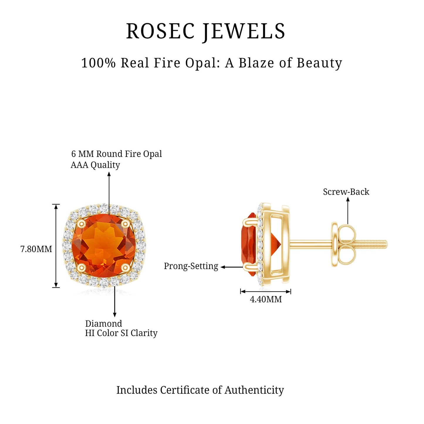 1.5 CT Round Fire Opal and Diamond Halo Stud Earrings
