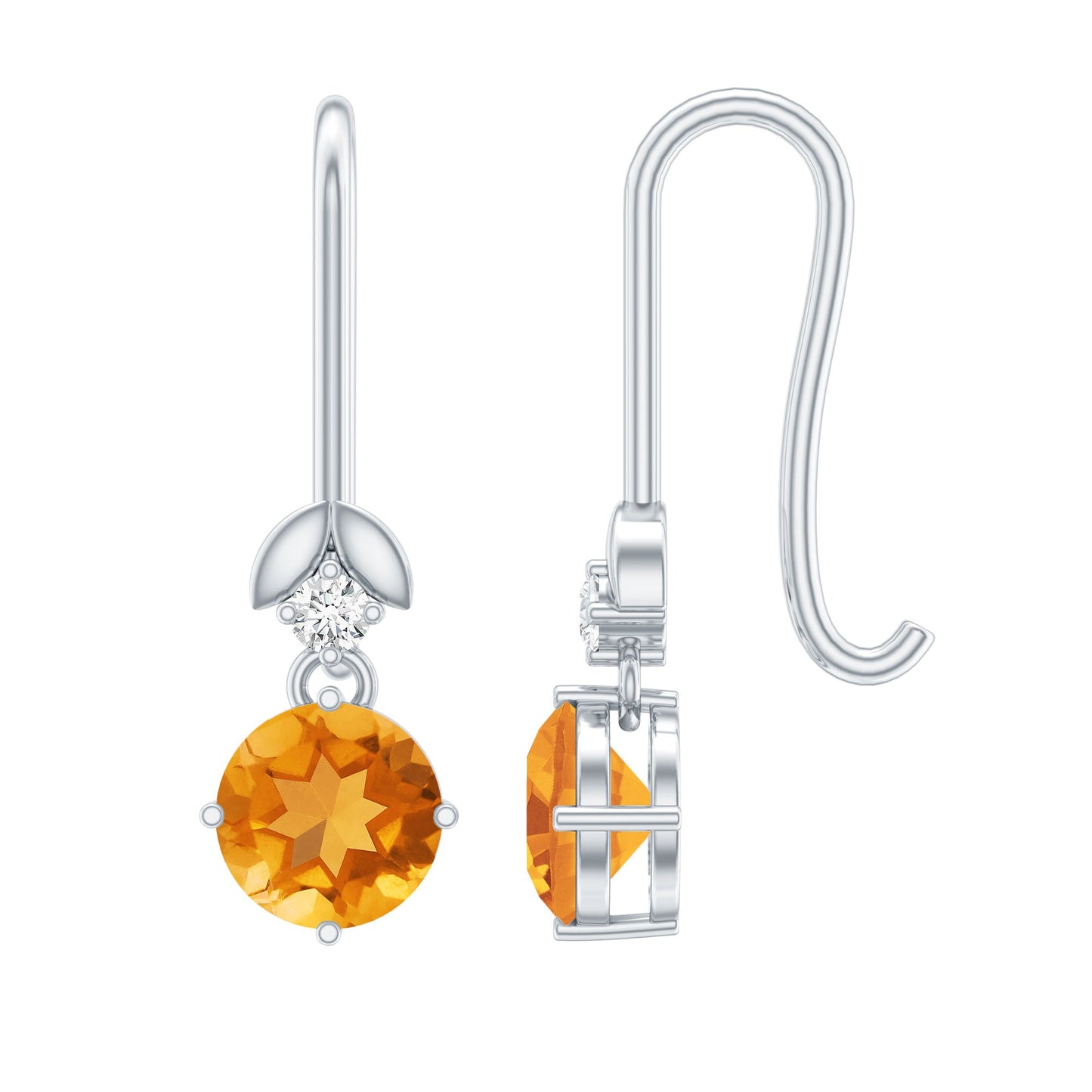Certified Natural Citrine Diamond Drop Earrings with Fish Hook