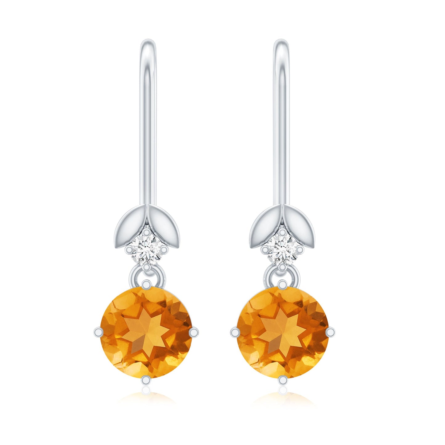 Certified Natural Citrine Diamond Drop Earrings with Fish Hook