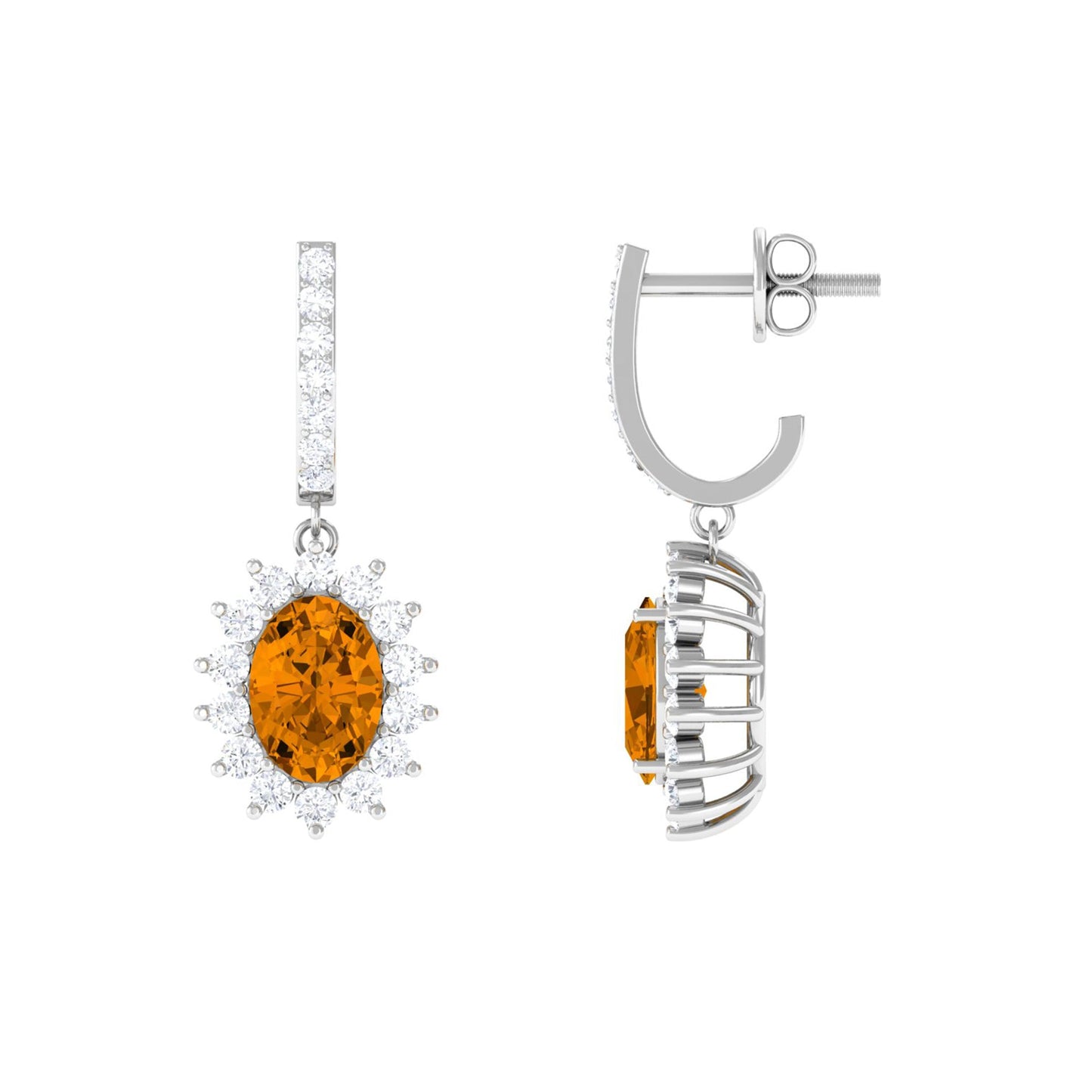 Natural 2.2 Carat Oval Citrine Drop Earrings with Moissanite