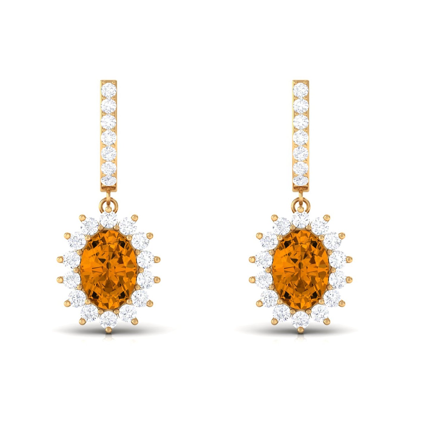 Natural 2.2 Carat Oval Citrine Drop Earrings with Moissanite