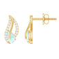 Pear Shape Ethiopian Opal Leaf Stud Earrings with Moissanite