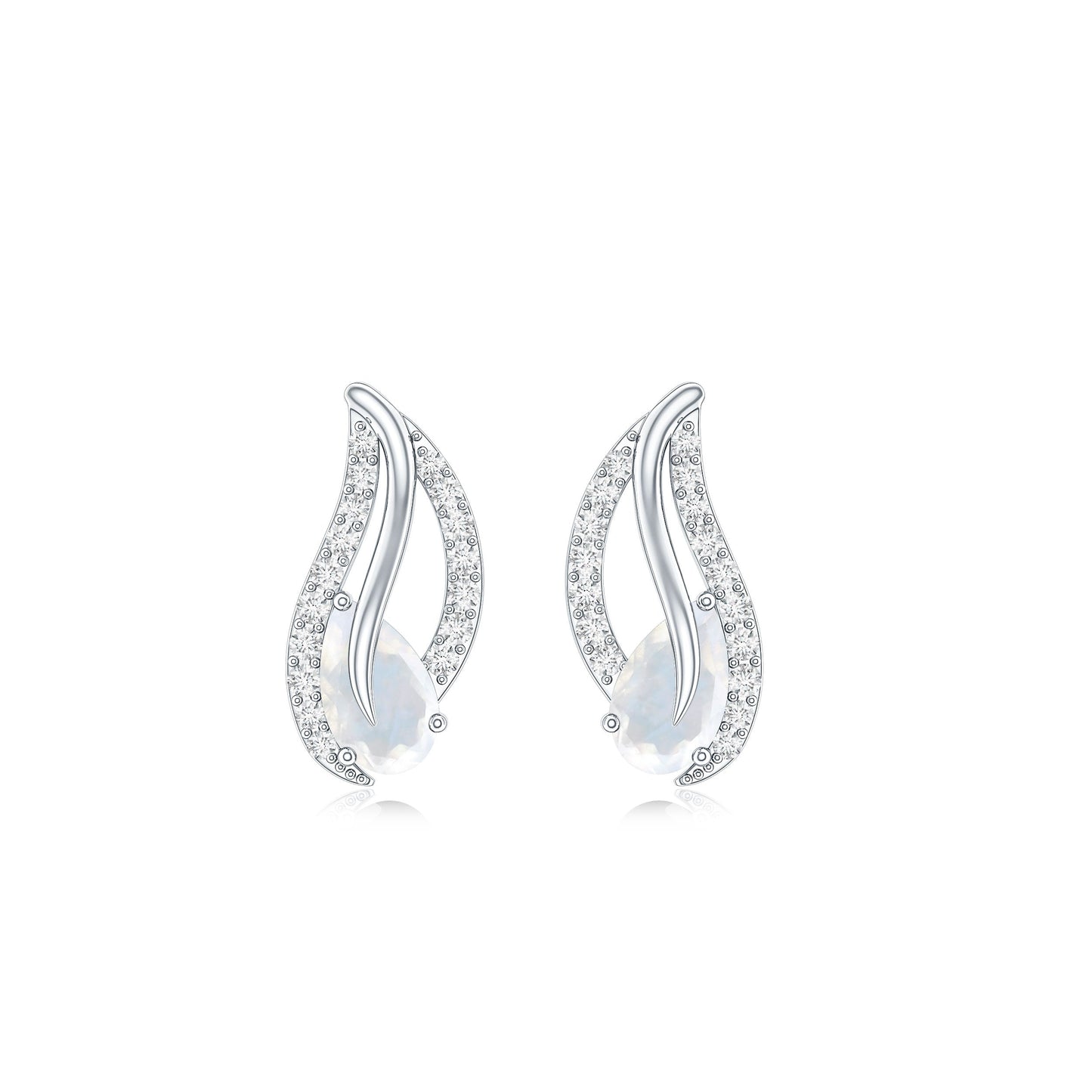 Natural Moonstone Leaf Stud Earrings with Diamond