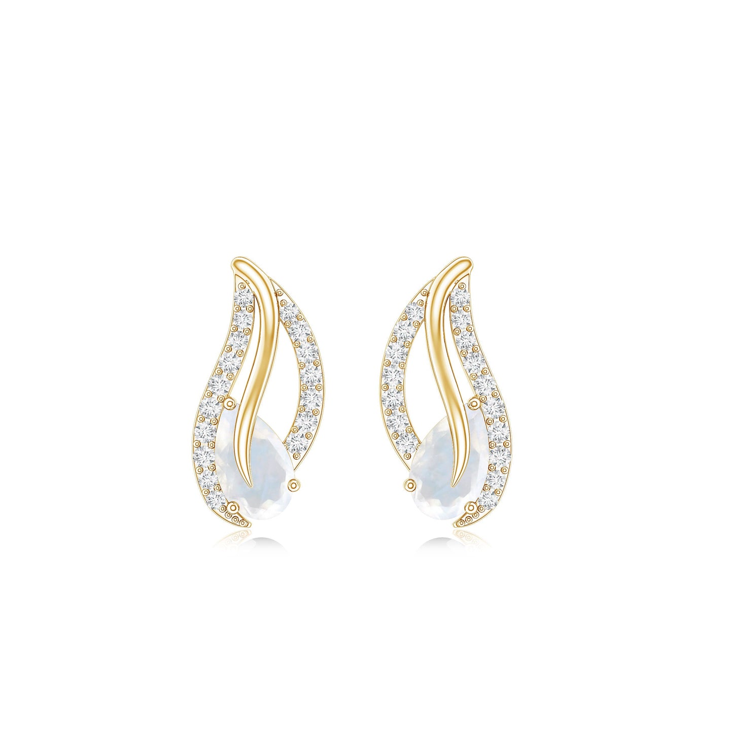 Natural Moonstone Leaf Stud Earrings with Diamond